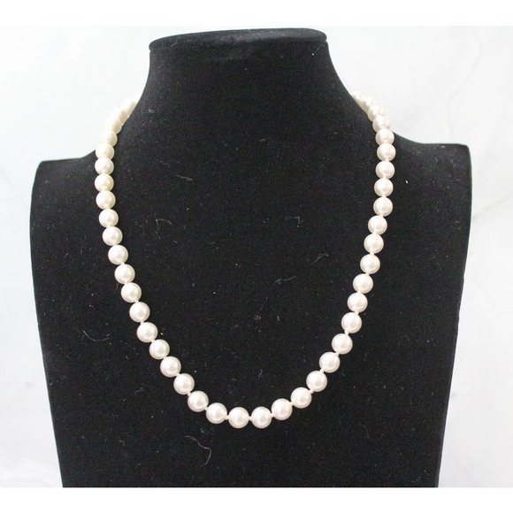 Very Nice 18 Inch Off White Pearl Necklace Knotted Between Beads N58 - Picture 3 of 3